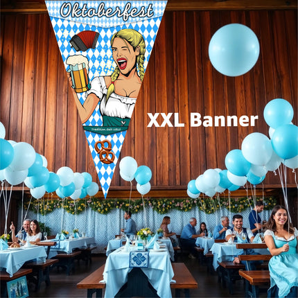 XXL 150 x 90 cm Oktoberfest Wimpel Dreieck Wiesn Deko Dekoration zum Aufhängen für Ihr Oktoberfest Dahoam