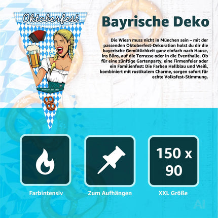 XXL 150 x 90 cm Oktoberfest Wimpel Dreieck Wiesn Deko Dekoration zum Aufhängen für Ihr – Detailansicht 2