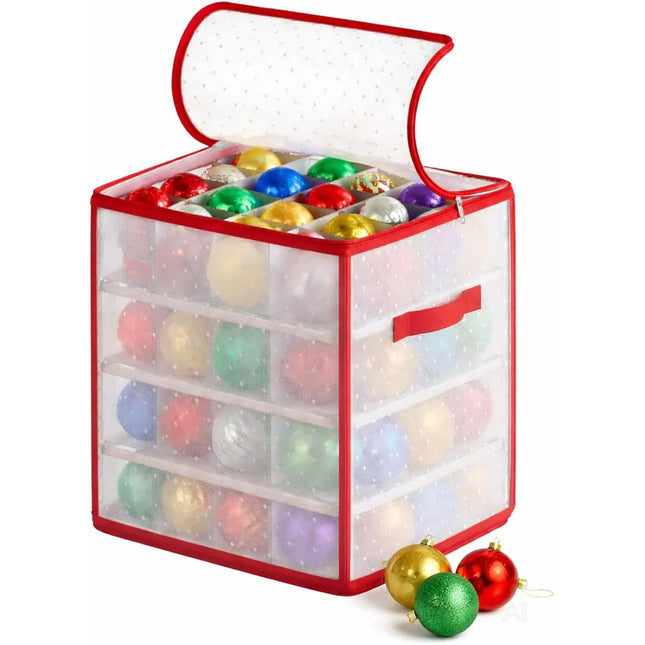 XXL Aufbewahrungstasche Box für sanfte Aufbewahrung von Weihnachtskugeln mit 66 Fächern
