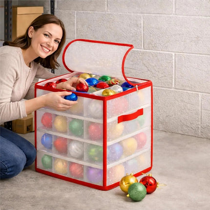 XXL Aufbewahrungstasche Box für sanfte Aufbewahrung von Weihnachtskugeln mit 66 Fächern Christbaumkugeln Weihnachtsdeko Tasche