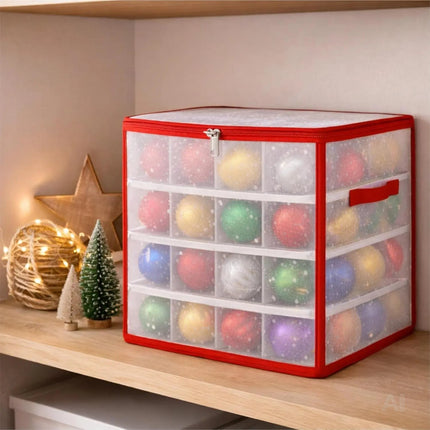 XXL Aufbewahrungstasche Box für sanfte Aufbewahrung von Weihnachtskugeln mit 66 Fächern Christbaumkugeln Weihnachtsdeko Tasche