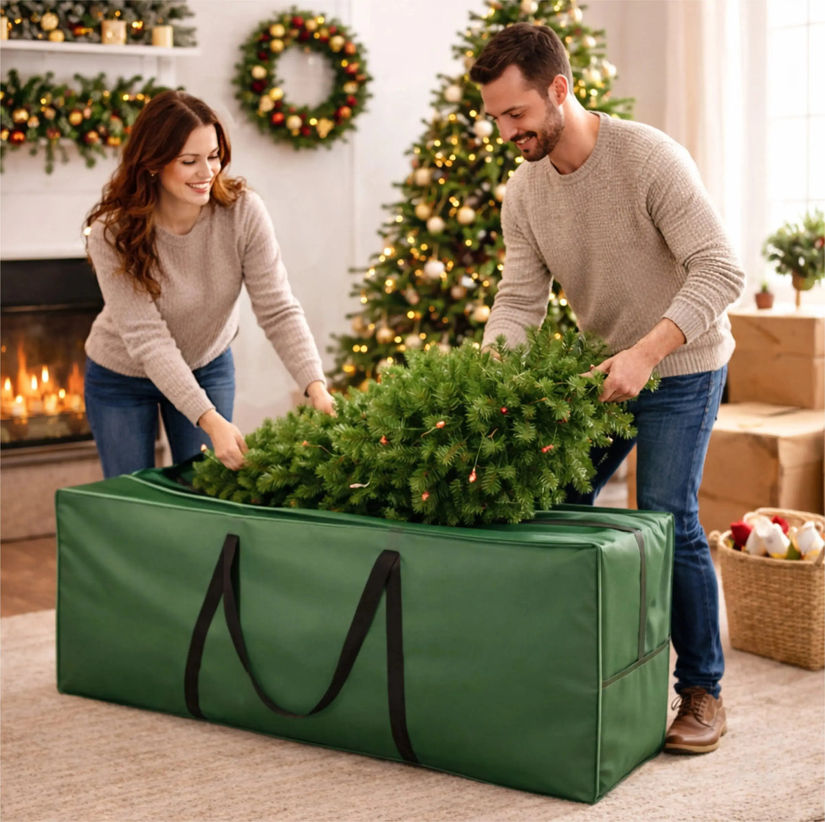 XXL Aufbewahrungstasche für künstliche Weihnachtsbäume bis 220 cm – Reißfeste Schutzhülle – Detailansicht 3