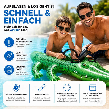 XXL Aufblasbare Luftmatratze Schwimmring Tier – Großer Tier Schwimmreifen für Pool, Strand & See – Wasserspielzeug für Erwachsene & Kinder (XXL Krokodil)