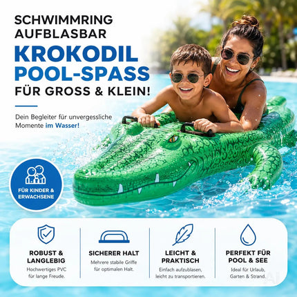 XXL Aufblasbare Luftmatratze Schwimmring Tier – Großer Tier Schwimmreifen für Pool, Strand & See – Wasserspielzeug für Erwachsene & Kinder (XXL Krokodil)