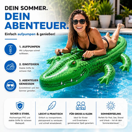 XXL Aufblasbare Luftmatratze Schwimmring Tier – Großer Tier Schwimmreifen für Pool, Strand & See – Wasserspielzeug für Erwachsene & Kinder (XXL Krokodil)