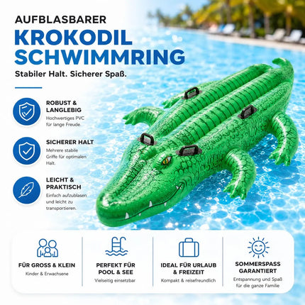 XXL Aufblasbare Luftmatratze Schwimmring Tier – Großer Tier Schwimmreifen für Pool, Strand & See – Wasserspielzeug für Erwachsene & Kinder (XXL Krokodil)