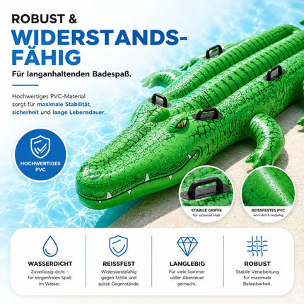 XXL Aufblasbare Luftmatratze Schwimmring Tier – Großer Tier Schwimmreifen für Pool, Strand & See – Wasserspielzeug für Erwachsene & Kinder (XXL Krokodil)