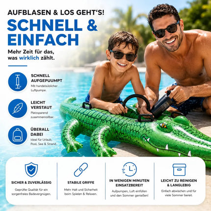 XXL Aufblasbare Luftmatratze Schwimmring Tier – Großer Tier Schwimmreifen für Pool, Strand & See – Wasserspielzeug für Erwachsene & Kinder (XXL Krokodil)