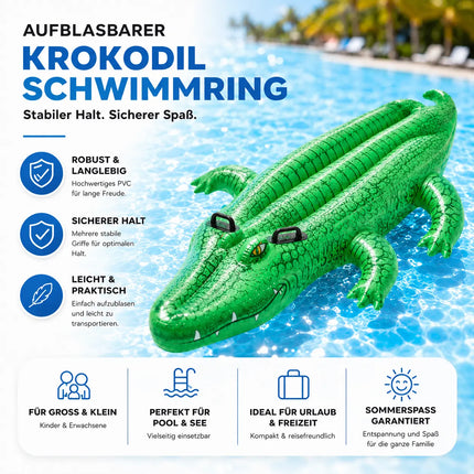 XXL Aufblasbare Luftmatratze Schwimmring Tier – Großer Tier Schwimmreifen für Pool, Strand & See – Wasserspielzeug für Erwachsene & Kinder (XXL Krokodil)