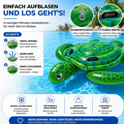 XXL Aufblasbare Luftmatratze Schwimmring Tier – Großer Tier Schwimmreifen für Pool, Strand & See – Wasserspielzeug für Erwachsene & Kinder (XXL Schildkröte)