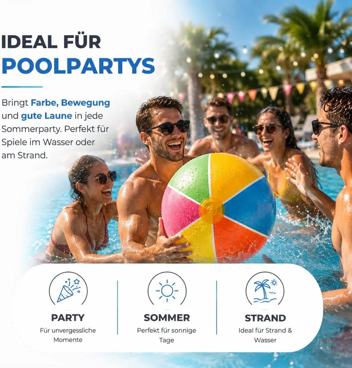 XXL Aufblasbarer Pool Ball Ø 40 cm – Wasserball & Schwimmball für Kinder & Erwachsene – Detailansicht 2