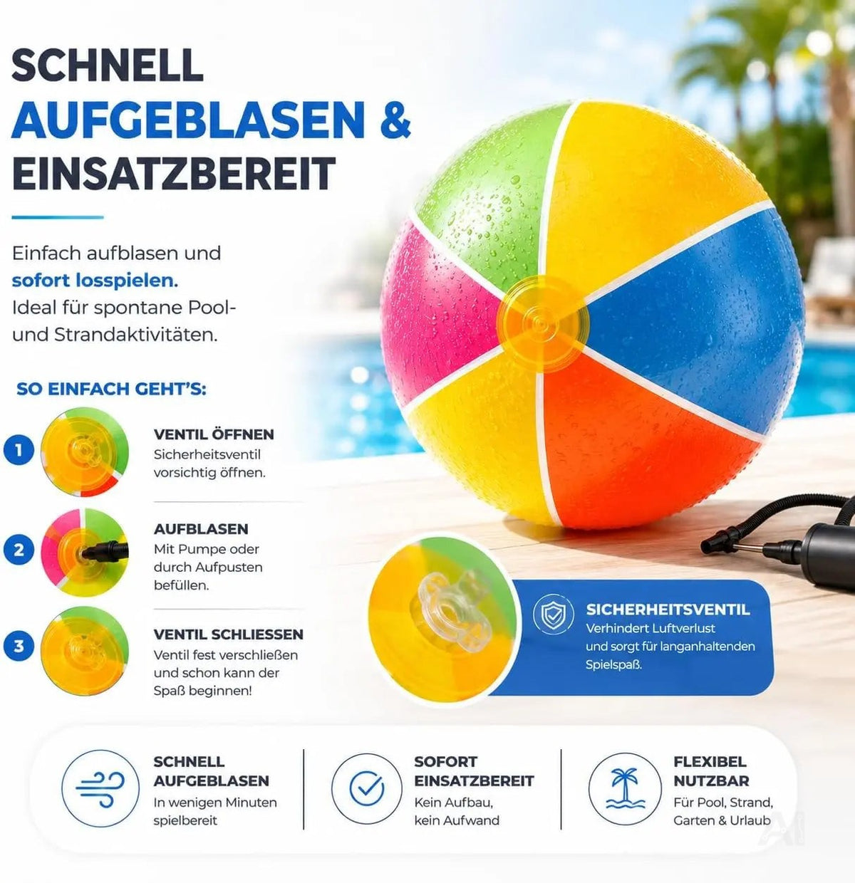 XXL Aufblasbarer Pool Ball Ø 40 cm – Wasserball & Schwimmball für Kinder & Erwachsene – Detailansicht 3