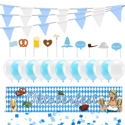 XXL Bayrische Wiesn Oktoberfest-Banner Deko Dekoration Set für Ihr Oktoberfest Dahoam mit mehr als 100 Teilen