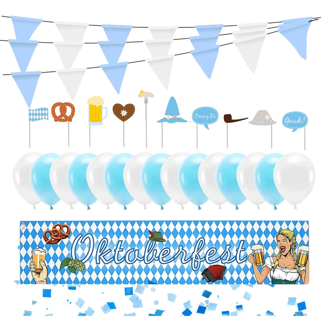 XXL Bayrische Wiesn Oktoberfest-Banner Deko Dekoration Set für Ihr Oktoberfest Dahoam mit mehr als 100 Teilen