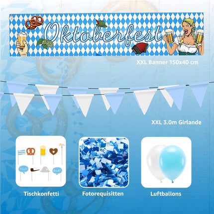 XXL Bayrische Wiesn Oktoberfest-Banner Deko Dekoration Set für Ihr Oktoberfest Dahoam mit mehr als 100 Teilen