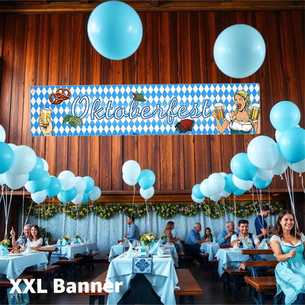 XXL Bayrische Wiesn Oktoberfest-Banner Deko Dekoration Set für Ihr Oktoberfest Dahoam mit mehr als 100 Teilen