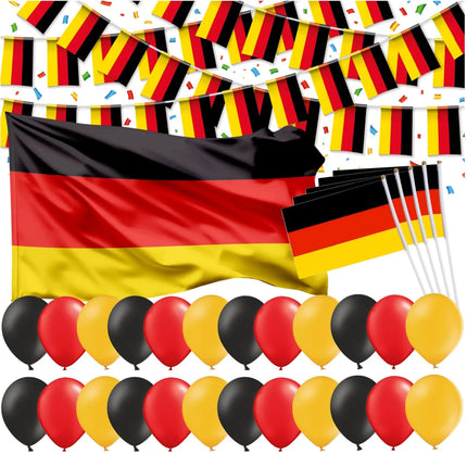 XXL Deutschland Deko Dekoration Set Fanartikel Tischdekoration mit über 50 Teilen wie Luftballons & Wimpelkette & Servietten für Fußball WM, EM (XXL Set mit Fahne)