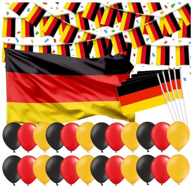 XXL Deutschland Deko Dekoration Set Fanartikel Tischdekoration mit über 50 Teilen wie Luftballons & Wimpelkette & Servietten für Fußball WM, EM (XXL Set mit Fahne)