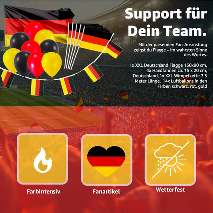 XXL Deutschland Deko Dekoration Set Fanartikel Tischdekoration mit über 50 Teilen wie Luftballons & Wimpelkette & Servietten für Fußball WM, EM (XXL Set mit Fahne)