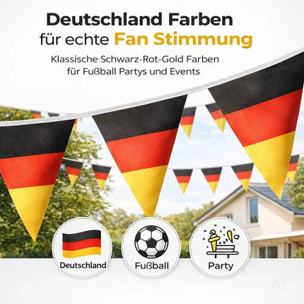 XXL Deutschland Wimpelkette 25 Meter – Schwarz Rot Gold Girlande Deko zur Fußball WM 2026 – Detailansicht 3