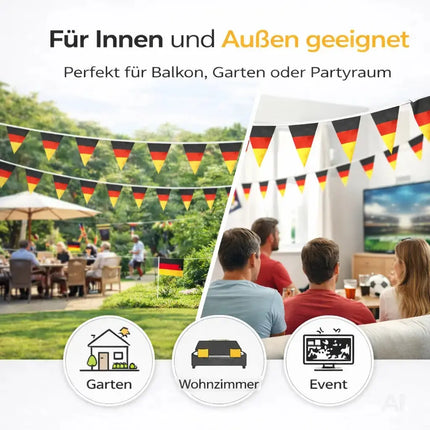 XXL Deutschland Wimpelkette 25 Meter – Schwarz Rot Gold Girlande Deko zur Fußball WM 2026 – Detailansicht 5