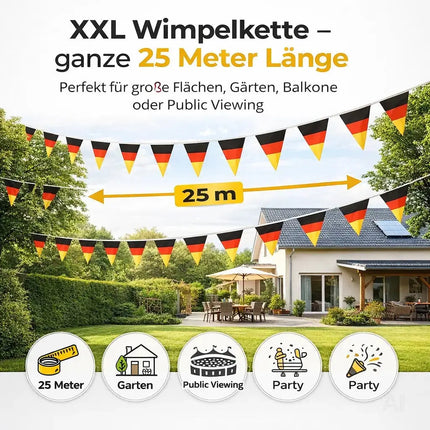 XXL Deutschland Wimpelkette 25 Meter – Schwarz Rot Gold Girlande Deko zur Fußball WM 2026 – Detailansicht 6