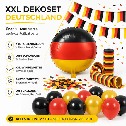 XXL Fanset Deutschland Deko Dekoration Set Fanartikel Tischdekoration mit über 50 Teilen für Fußball WM 2026 Weltmeisterschaft
