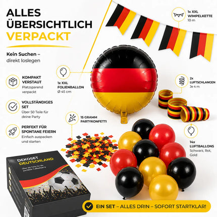 XXL Fanset Deutschland Deko Dekoration Set Fanartikel Tischdekoration mit über 50 Teilen für Fußball WM 2026 Weltmeisterschaft