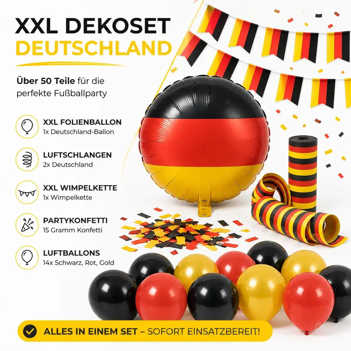 XXL Fanset Deutschland Deko Dekoration Set Fanartikel Tischdekoration mit über 50 Teilen – Detailansicht 3