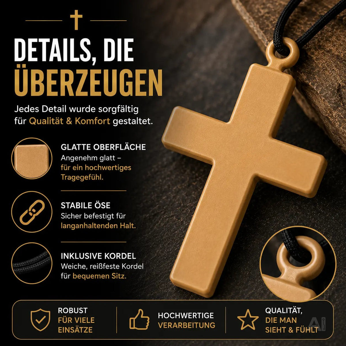 XXL Kreuz Kette Halskette Kreuzanhänger – Accessoires zum Kostüm für Fasching und Karneval – Detailansicht 2