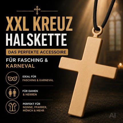 XXL Kreuz Kette Halskette Kreuzanhänger – Accessoires zum Kostüm für Fasching und Karneval – Detailansicht 7