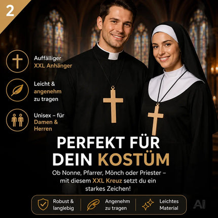 XXL Kreuz Kette Halskette Kreuzanhänger – Accessoires zum Kostüm für Fasching und Karneval – Detailansicht 6