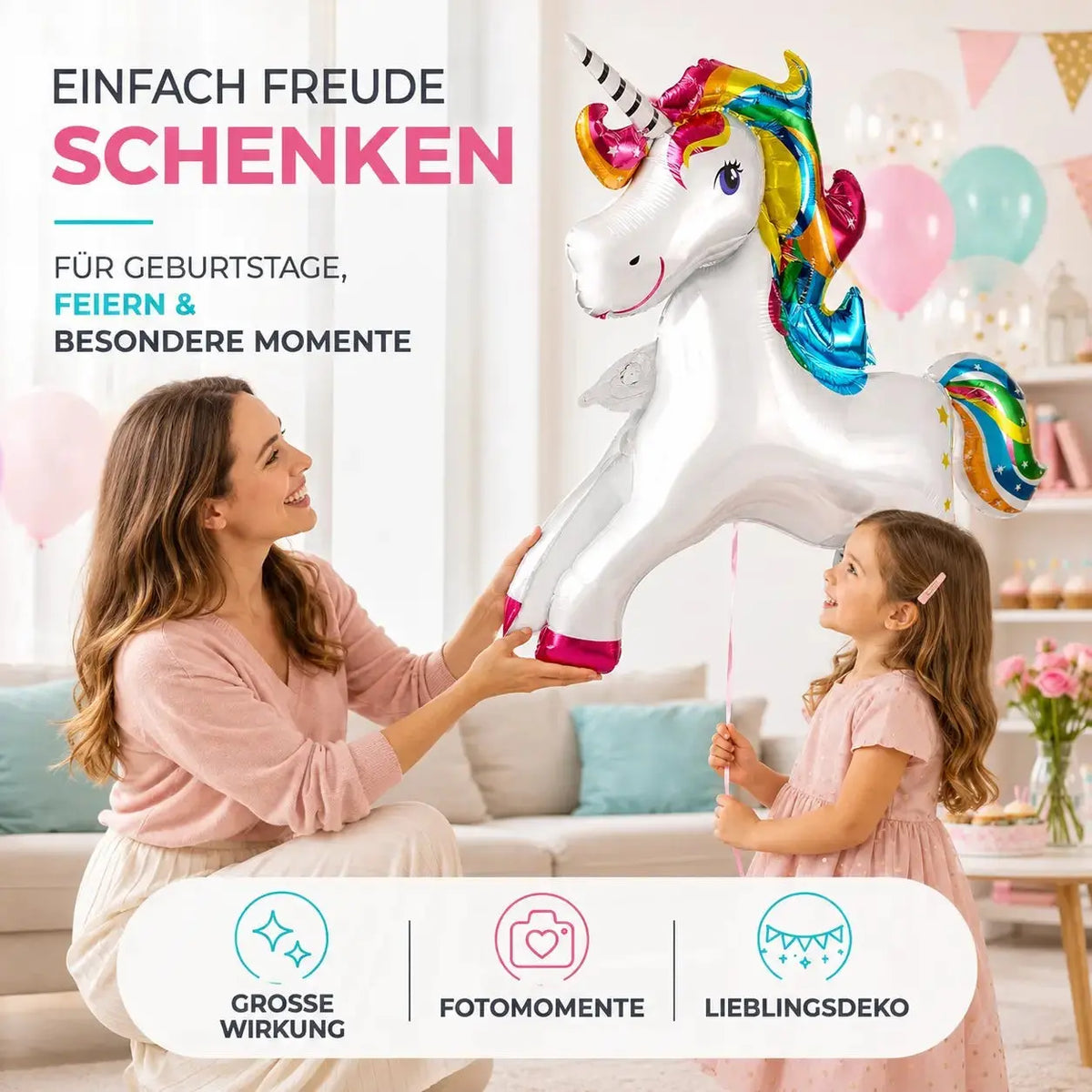 XXL Luftballon Einhorn Größe 110 x 85 cm Folienballon Einhornballon als Ballon Heliumballon – Detailansicht 2