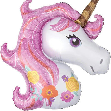 XXL Luftballon Einhorn Pink 110 x 85 cm - Helium Ballon für Kindergeburtstag, Unicorn Party & Dekoration