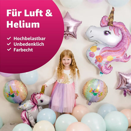 XXL Luftballon Einhorn Pink 110 x 85 cm - Helium Ballon für Kindergeburtstag, Unicorn Party & Dekoration