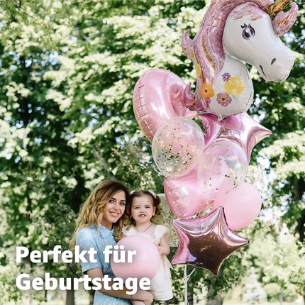 XXL Luftballon Einhorn Pink 110 x 85 cm - Helium Ballon für Kindergeburtstag, Unicorn Party & Dekoration