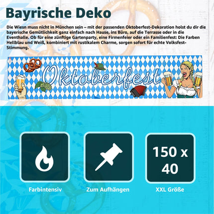 XXL Oktoberfest-Banner 40 x 150 cm Wiesn Deko Dekoration zum Aufhängen für Ihr Oktoberfest Dahoam