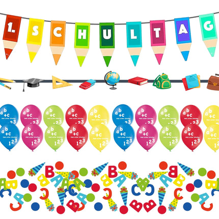 XXL Set Schulanfang Einschulung Dekoration Deko über 100 Teile - 1.Schultag, ABC Erster Schultag, Schuleinführunget