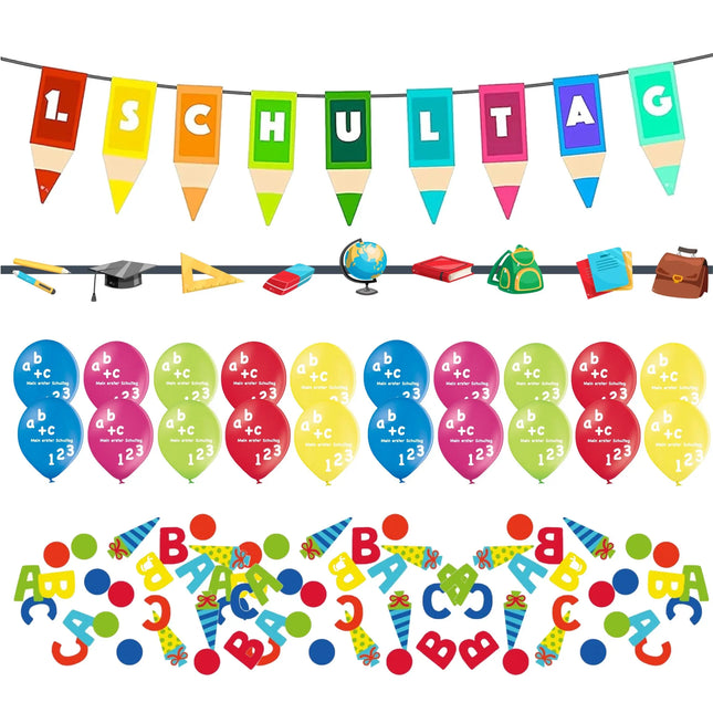 XXL Set Schulanfang Einschulung Dekoration Deko über 100 Teile - 1.Schultag, ABC Erster Schultag, Schuleinführunget