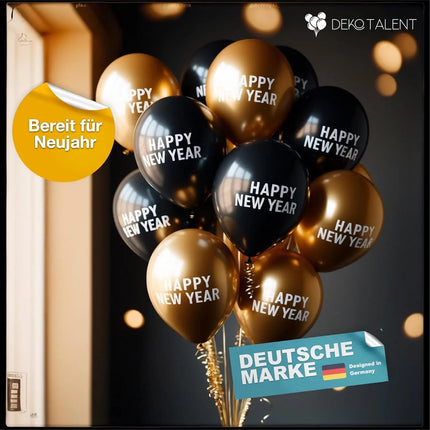 XXL Silvester Deko 2025 Set - WIEDERVERWENDBAR Happy New Year - Neujahrsdeko - New Year Decoration - mit Luftballons, Luftschlangen, Latexballons, Konfetti uvm als Dekoration zu Neujahr