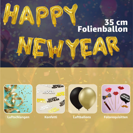 XXL Silvester Deko 2025 Set - WIEDERVERWENDBAR Happy New Year