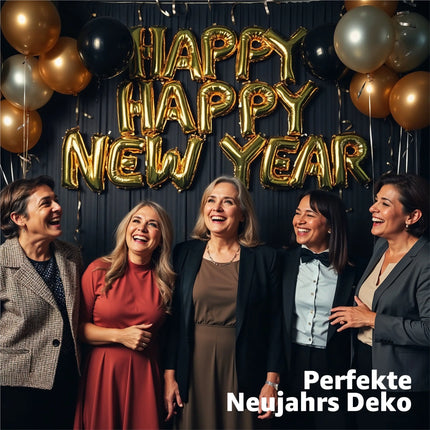 XXL Silvester Deko 2025 Set - WIEDERVERWENDBAR Happy New Year
