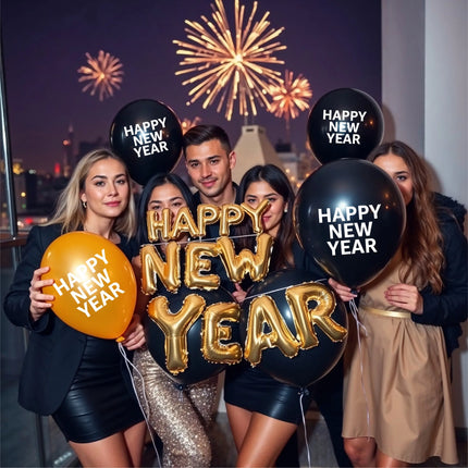 XXL Silvester Deko 2025 Set - WIEDERVERWENDBAR Happy New Year