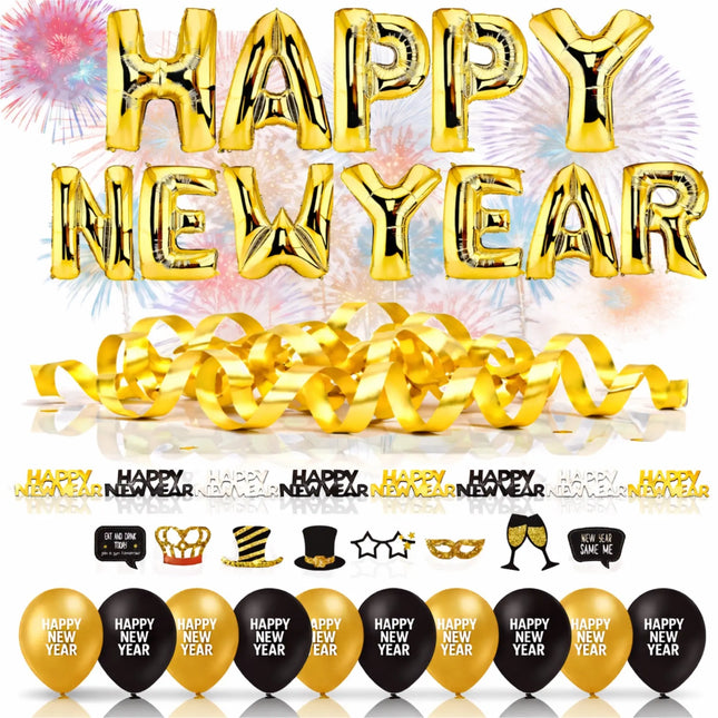 XXL Silvester Deko 2026 Set - WIEDERVERWENDBAR Happy New Year