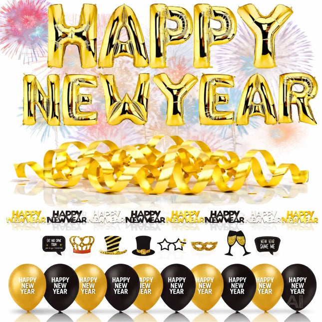 XXL Silvester Deko 2026 Set - WIEDERVERWENDBAR Happy New Year
