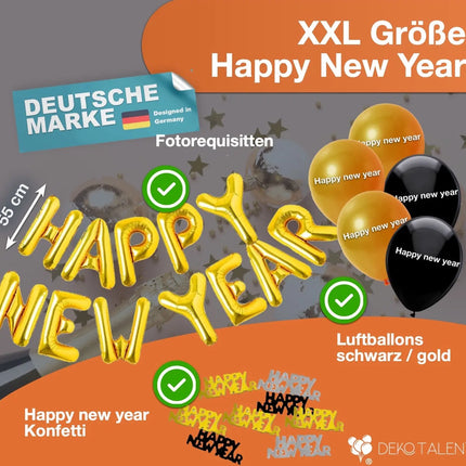 XXL Silvester Deko Set - mit Luftballons, Luftschlangen, Latexballons, Konfetti, Fotorequisiten als Dekoration zu Neujahr