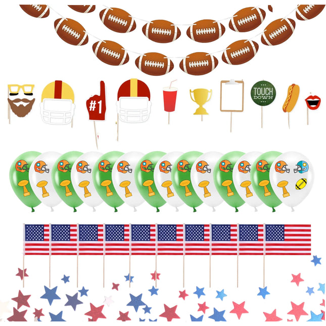 XXL Super Bowl Deko American Football NFL Dekoration Set über 100 Teile, Luftballons, Girlande, Konfetti UVM.
