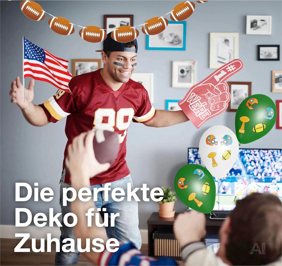 XXL Super Bowl Deko American Football NFL Dekoration Set über 100 Teile, Luftballons, Girlande – Detailansicht 6