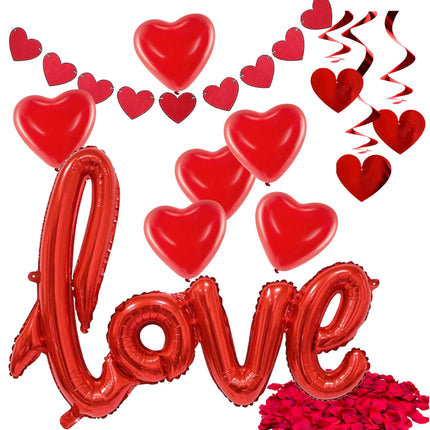 XXL Valentinstag Dekoration Deko Set - Heiratsantrag Hochzeit mit Herzluftballons, Girlande uvm