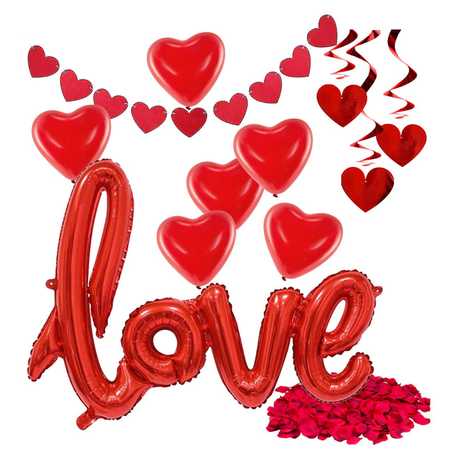 XXL Valentinstag Dekoration Deko Set - Heiratsantrag Hochzeit mit Herzluftballons, Girlande uvm